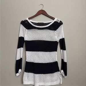 Navy and White Loose Knit Sweater